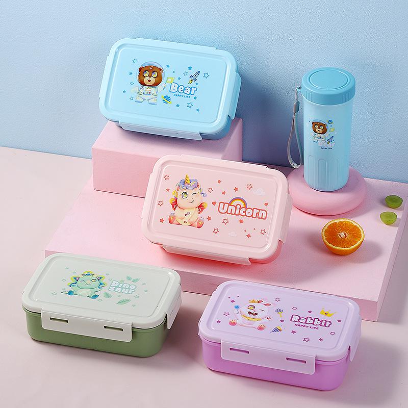 Microwavable Japanese-Style Wheat Straw Lunch Box Set with Compartments for Students and Office Workers