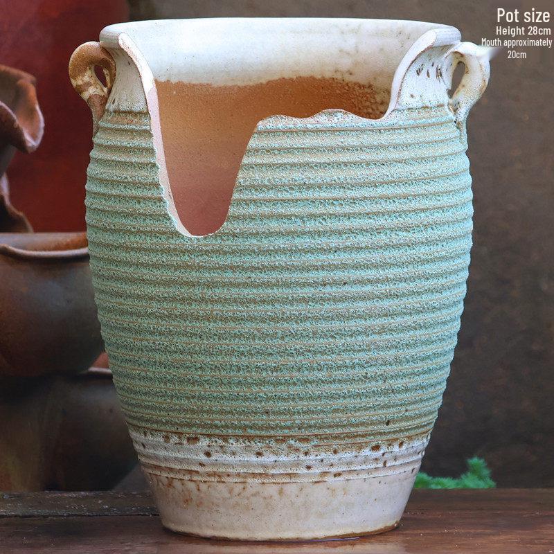 Handmade Coarse Pottery Wide-Mouth Flower Pot - Ceramic Zisha Succulent Planter with Rustic Cut-Edge Design for Chlorophytum