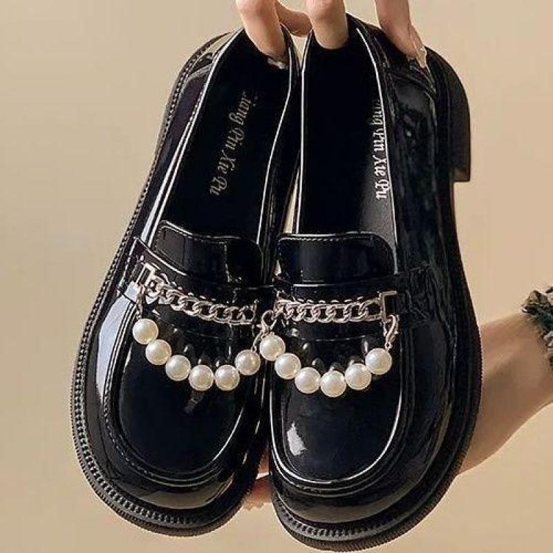 

[Магазин хит продаж] Маленькие кожаные туфли женские весна 2024 новые интернет знаменитости универсальные нишевые британский стиль толстый низ нескользящие 35 чёрный