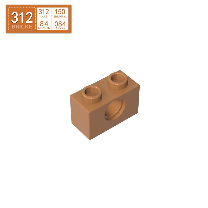 BRICKE 1x2 Brick with Hole - Compatible with Lego, MOC Loose Parts, Small Particle Building Blocks