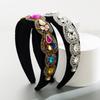 Luxury Velvet Padded Headband Rainbow Rhinestone Oval Gemstone Hairband Sparkling Statement Wedding Tiara Evening Party Crown