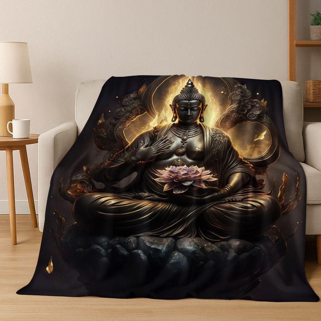 Faith Solemn Buddha Sakyamuni Flower Flannel Blanket,Cozy Soft Throw Blanket for Home Bedroom Bed Sofa Picnic Cover Gift Kids