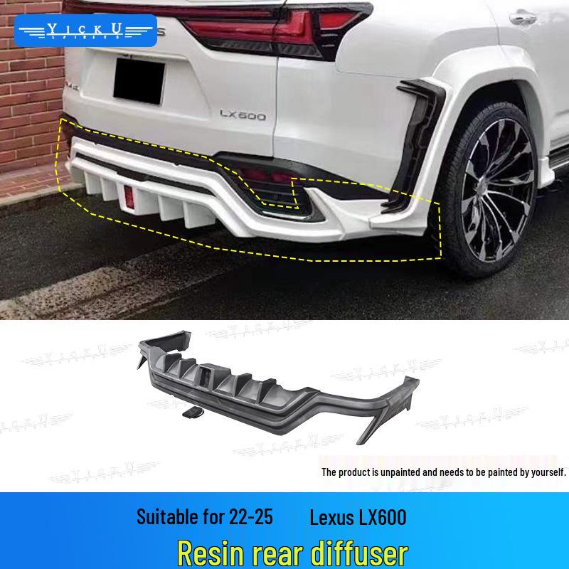 Lexus LX600 Widebody Kit: Front Lip, Rear Diffuser, Fender Flares, Rear Spoiler, Top Spoiler, Wind Deflectors, and WD Small Body Kit.