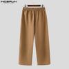 INCERUN Men Drawstring Elastic Waist Solid Texture Casual Long Straight Pants
