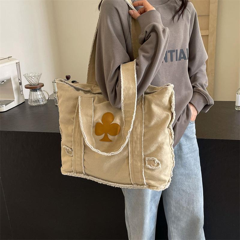 Denim canvas retro bag women's large capacity shoulder bag tote bag casual college student class bag commuter bag