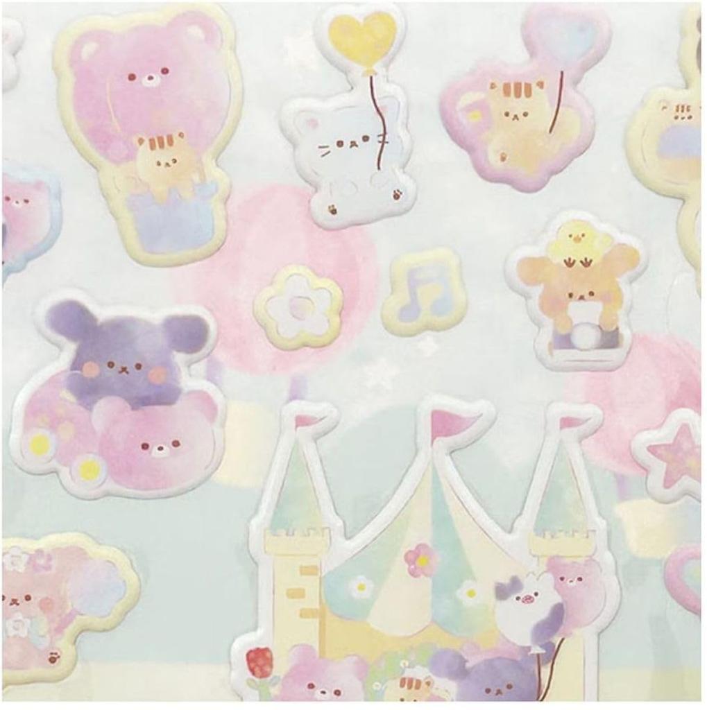 the texture with your Dreamy Cute BIG Stickers 2 size PVC stickers Pastel colors 4 types Backing sheet 21 x 15 cm [Feel plump, three-dimensional