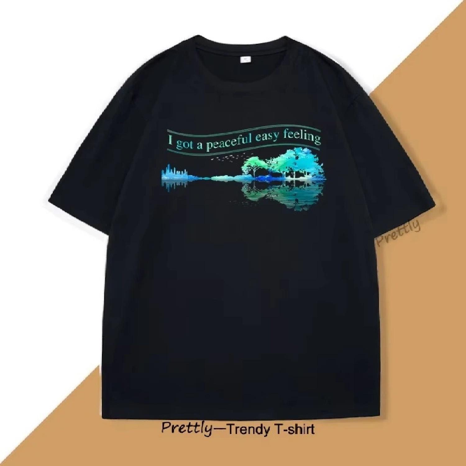 

I Got A Peaceful Easy Feeling Guitar T-shirt for Men Women Funny Tops Summer Cotton T-shirt Casual O-Neck Tee Shirts Streetwear XXXXXL