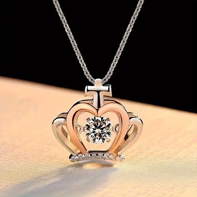 Trendy Halskette mit Zirkonia-Kronen-Anhänger und Geschenkbox, Party, Urlaub, Geburtstag, Abschlussgeschenk für die Tochter, dekoratives Zubehör