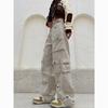 Spring and Autumn Women's Multi-Pocket Washed Cargo Pants Simple Casual Wide Leg Pants