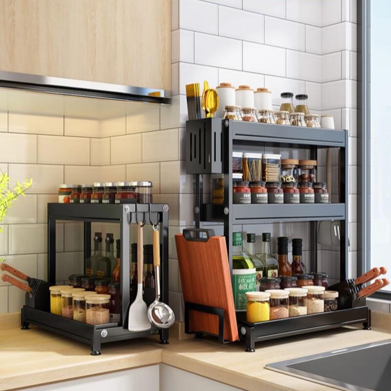 Two-Tier Black Kitchen Countertop Spice Rack