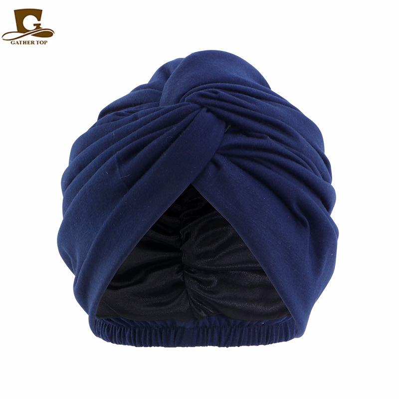 Simulation silk lined headscarf cap, cross twist cap, solid color chemotherapy cap, nightcap, soft cloth cap JDTC