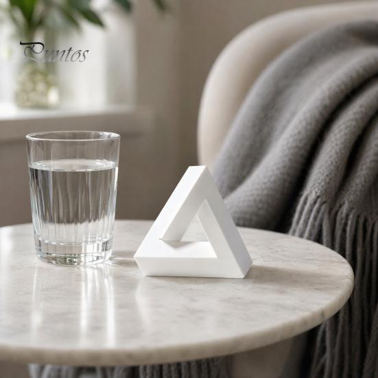 Matte White Figurine Triangle Sculpture, 3D Printed Optical Illusion Figurine, Abstract Minimalist Geometric Clean Line Sculpture Desktop Decoration