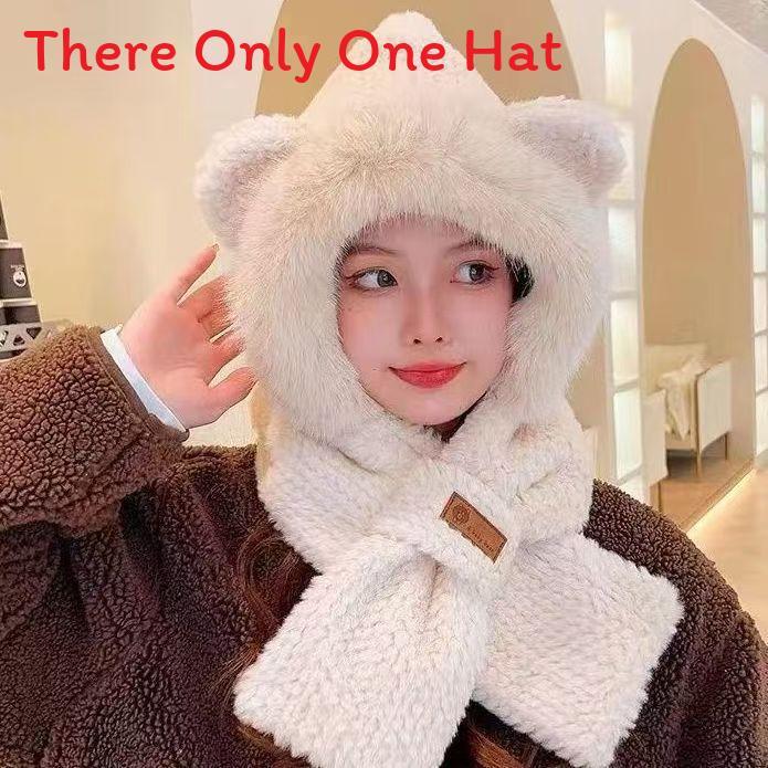 Winter Cute Bear Plush Hat Scarf Gloves Set With Windproof Warmth For Women