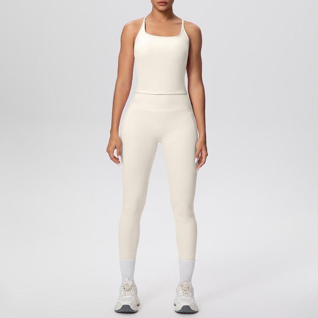 Cross-Strap Racerback Yoga Fitness Set with Hip-Lifting Pants