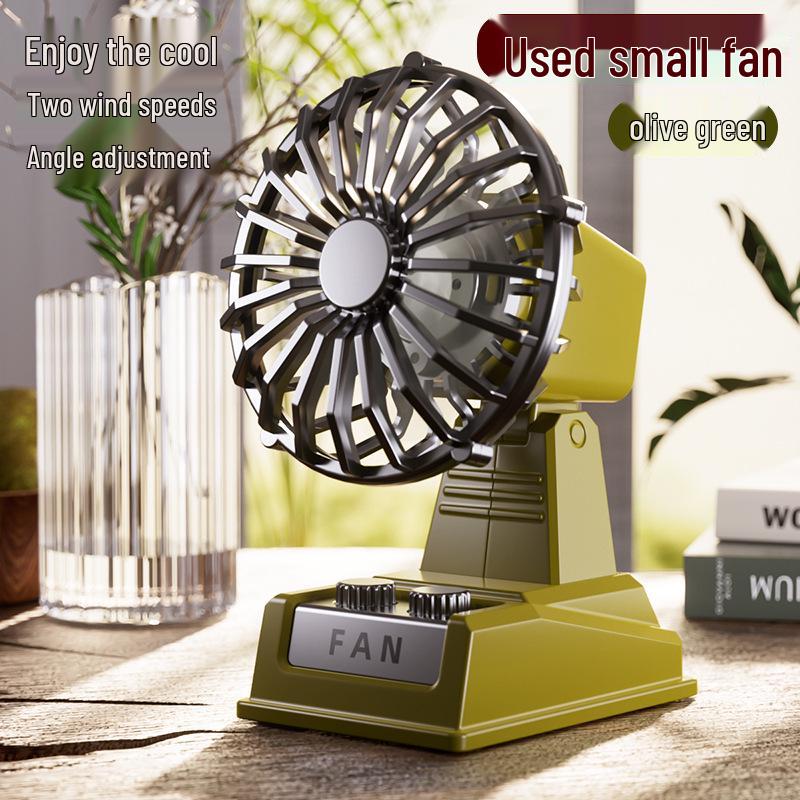 

Retro USB Rechargeable Desk Fan for Dorms - Classic Cartoon Style 10X9.3X13.4CM оливковое зеленый