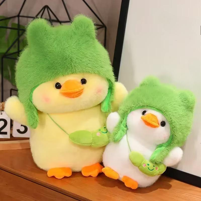 Yellow White Duck Plush Doll Toy Cute Soft Cartoon Outing Green Hat Duck Stuffed Animal Toys Birthday Gifts for Children