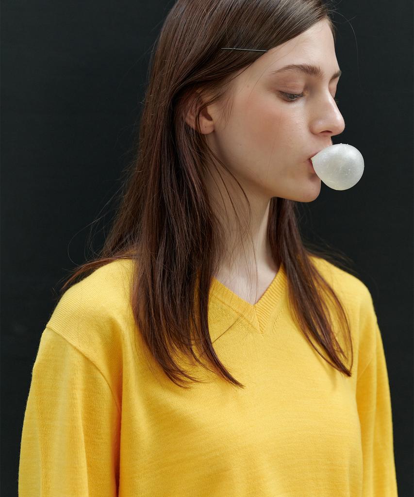 SO IR V Neck Basic Knit - Yellow