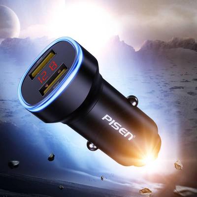 PISEN 60W Dual Port Car Charger with Metal Light for Apple Devices