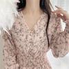 Women's Floral Print V-Neck Long Sleeve Maxi Dress Casual Party