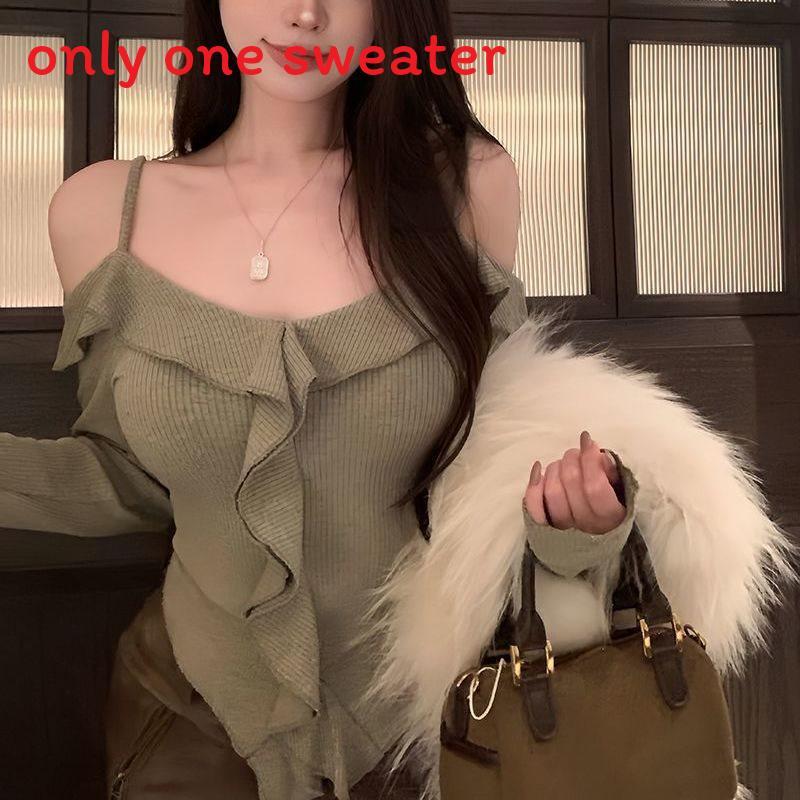 Lily Lace Off Shoulder Sweater With Ruffle Hem For Spring Casual Wear