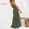 Rochie Maxi cu Umerii Goi pentru Femei, de Vară, Smockată, cu Garnitură de Dantelă, Croială A-Line, Rochie Amplă, Boho, Fără Bretele, Fluidă, Rochie de Plajă de Vară