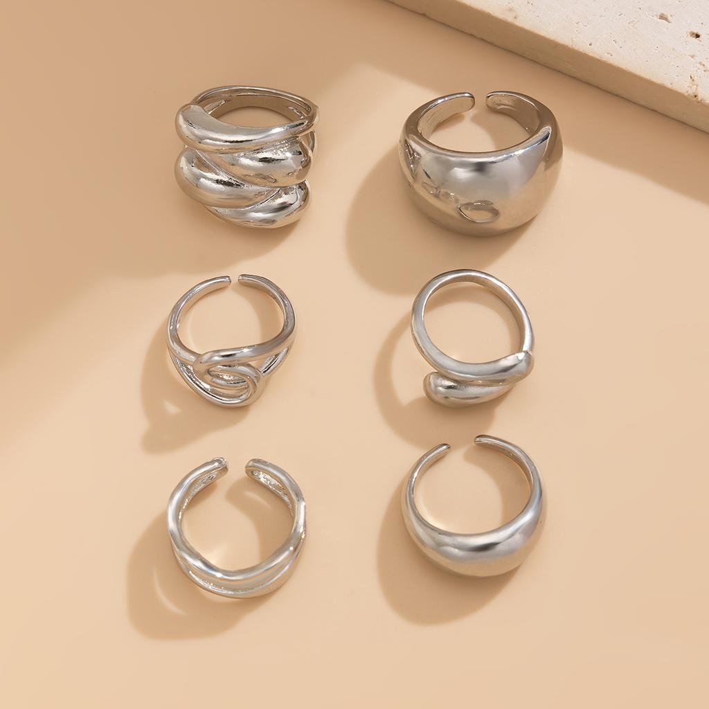 Ingemark Trendy Exquisite Irregular Geometric Rings Set Women Creative Simple Metal Opening Finger Ring Aesthetics Jewelry Gift
