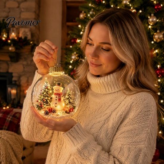 Indoor Outdoor Festive Decor Lighted Christmas Star Ornaments for Holiday Tree Decoration, Acrylic Shatterproof Hanging Home Party with Snowman Design