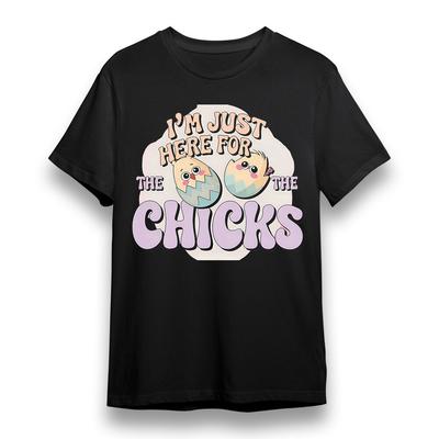 Damen T-Shirt mit Küken Grafik Unisex Schwarz 100% Baumwolle Oversize T-Shirt