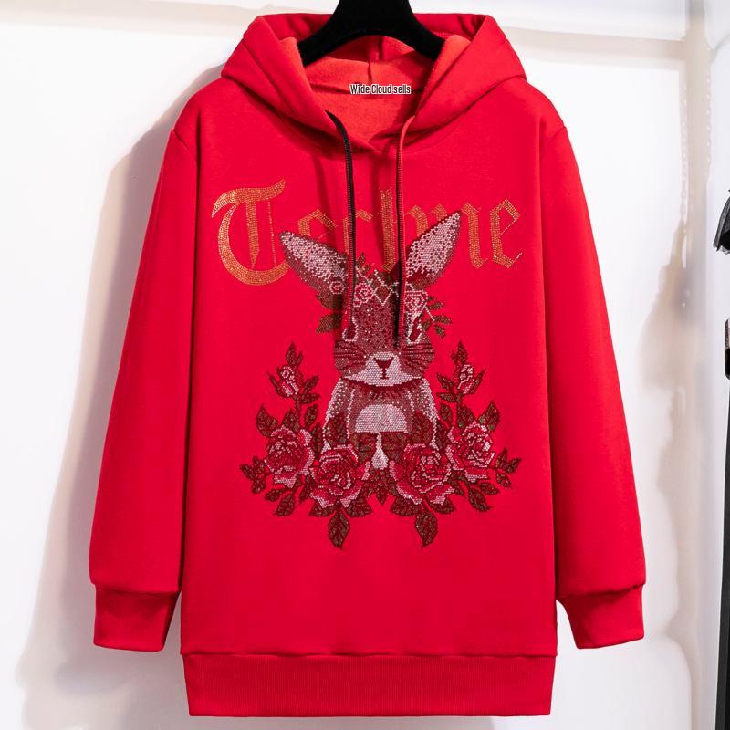 

Женская толстовка с капюшоном больших размеров - Осень/Зима, Свободный крой, Длинный рукав, Модный дизайн с надписью, Американский стиль без начеса. XL