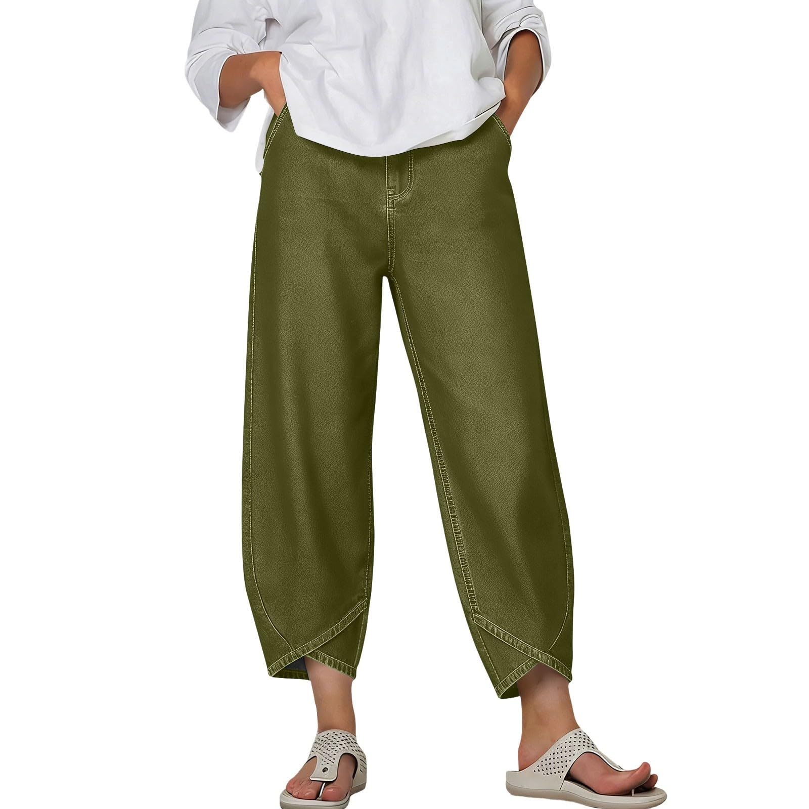 Women s Fashion Color Denim-Patterned Petal- Pocket Casual Pants M