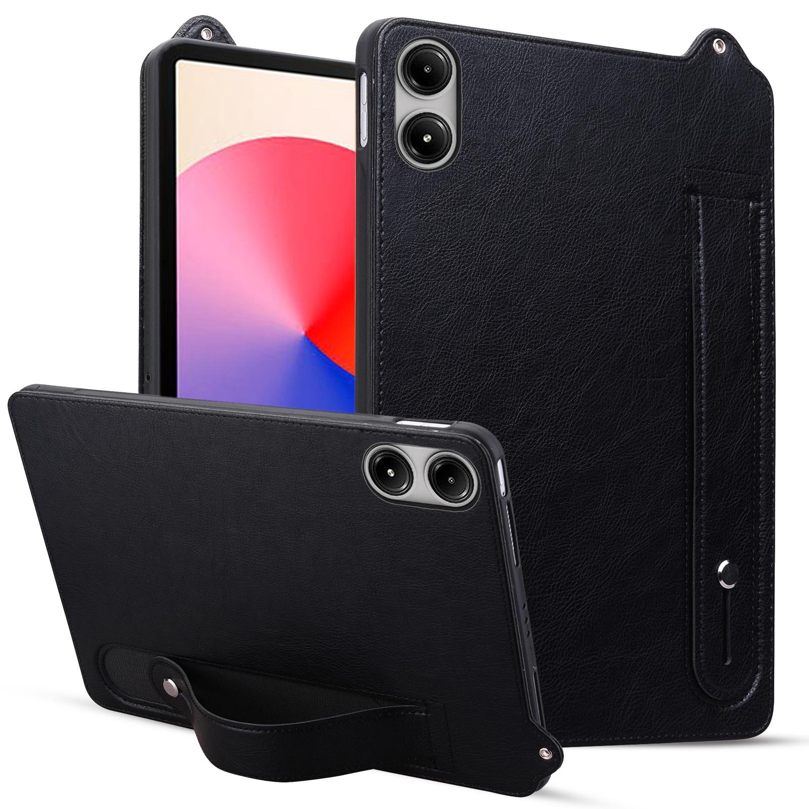 

For Xiaomi Redmi Pad SE Case Hand Strap Kickstand Leather Tablet Cover Black
