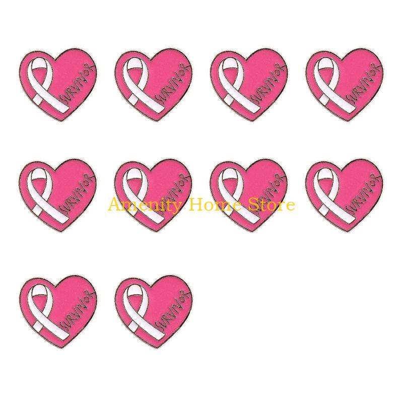 F26C 10Pcs Awareness Brooch Heart Alloy Pin Awareness Lapel Pins with Back Clasp For Healthcare Workers