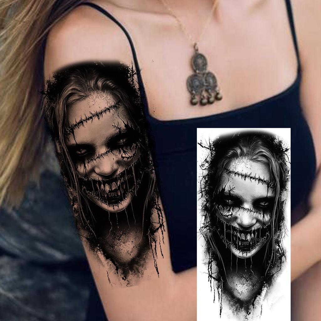 1 Sheet Evil Witch Zombie Vampire Temporary Tattoos For Men Women Adults Halloween Long Lasting Waterproof Fake Tattoo Sticker