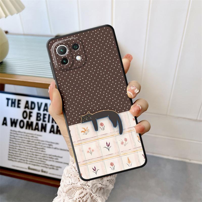 Cartoon Grid Cat Funda Phone Cover Case for Xiaomi Mi 12 12T Pro 13 Lite 14 15 Pro 12X 11 11T 10T
