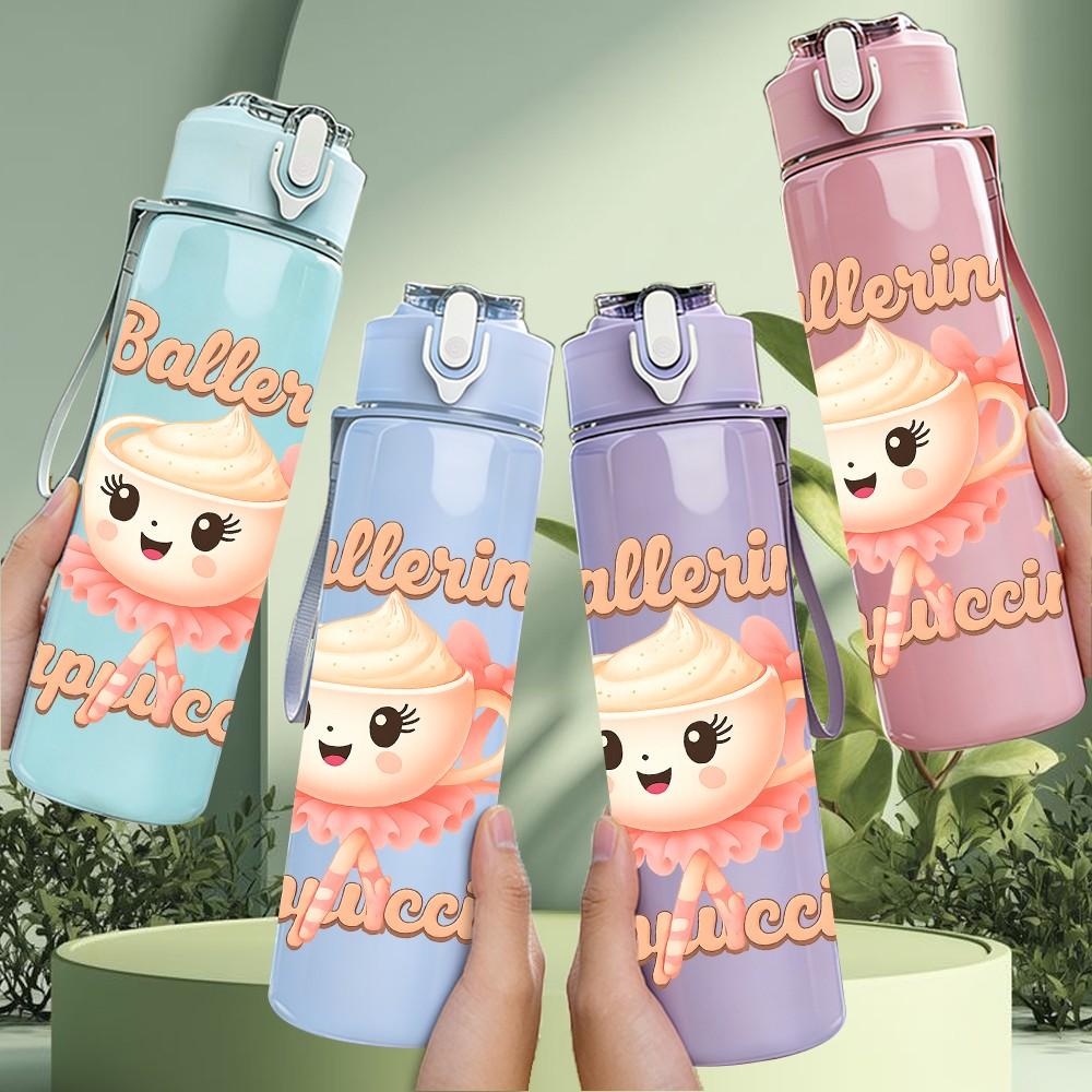 1PC Ballerina Cappuccino Cartoon 750ml Color Plastic Sports Water Bottle Leakproof Flip Straw Lid Suitable for Sports Office Home Use