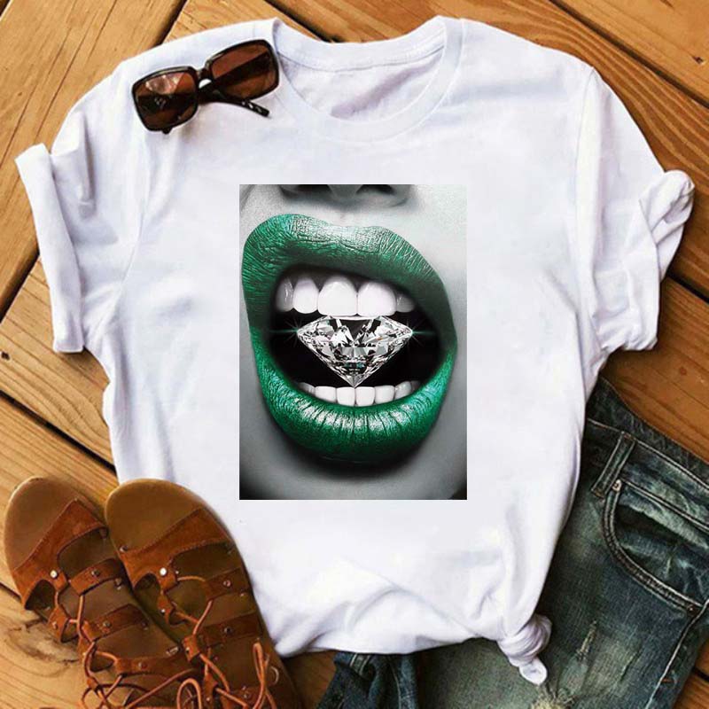 New Sexy Lips Unisex Tshirt Fashion Graphic Printed Tshirt Harajuku  Ulzzang Rose Diamond Snake Lips Casual Tops Tee