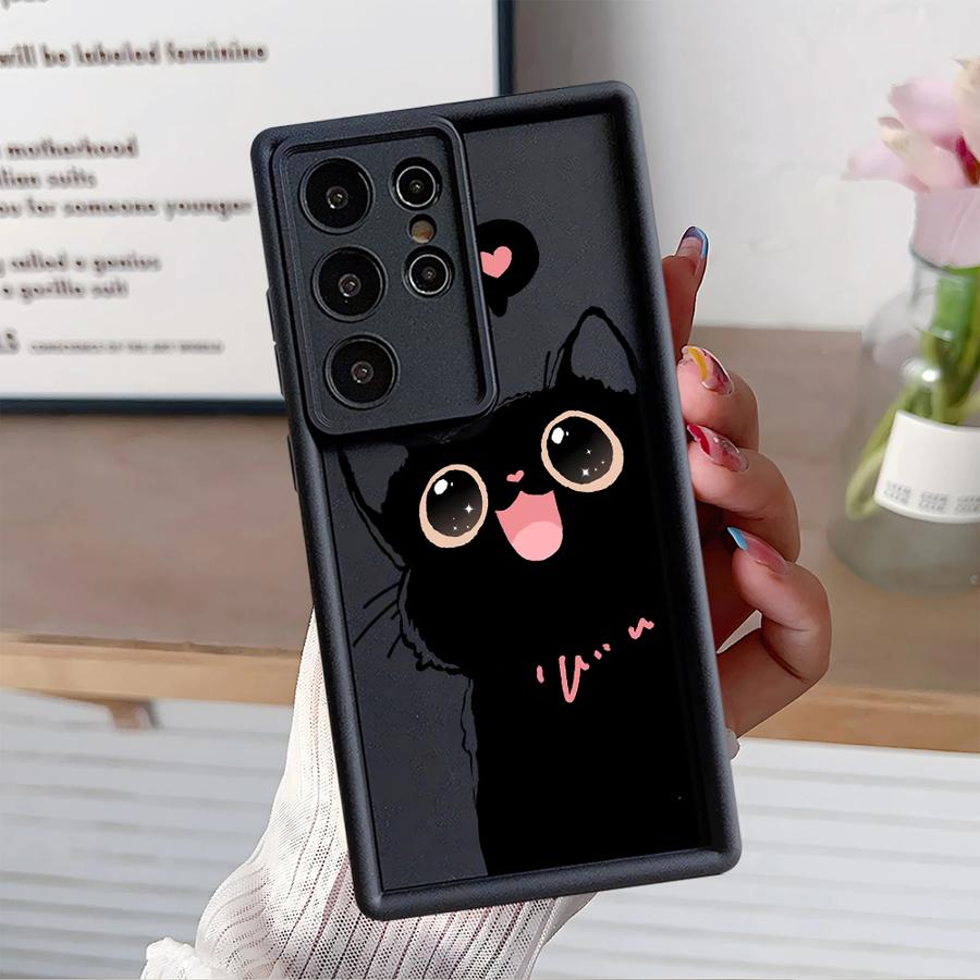 Case for Samsung Galaxy S26 Ultra S25 S21 S24 Plus S24Ultra S20FE S23 FE S25 Edge S22 Phone Cover Lovely Cartoon Black Cat