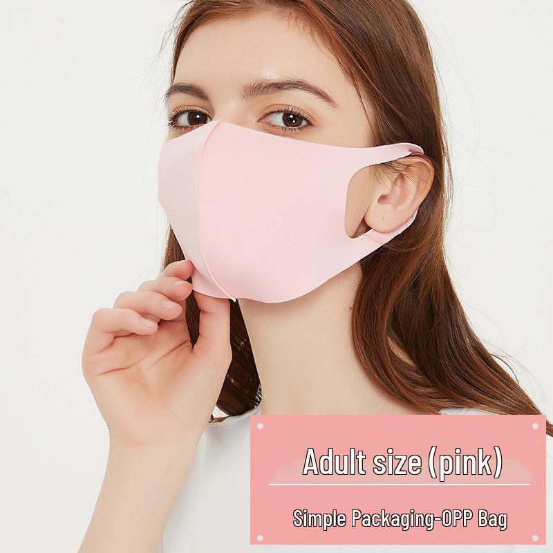 3D černá maska z ledového hedvábí a bavlny: Dámský prodyšný, prachotěsný, pratelný, sluneční ochrana s potištěným logem - Vhodný pro všechna roční období.