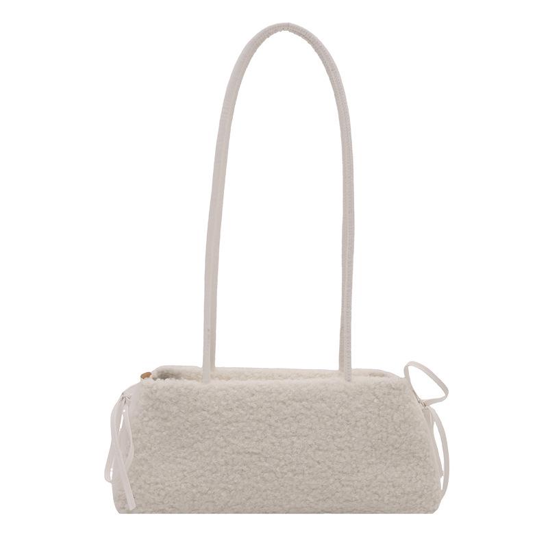 

High-Capacity Plush Shoulder Bag for Women - 2025 Autumn Collection Without Pendant белый