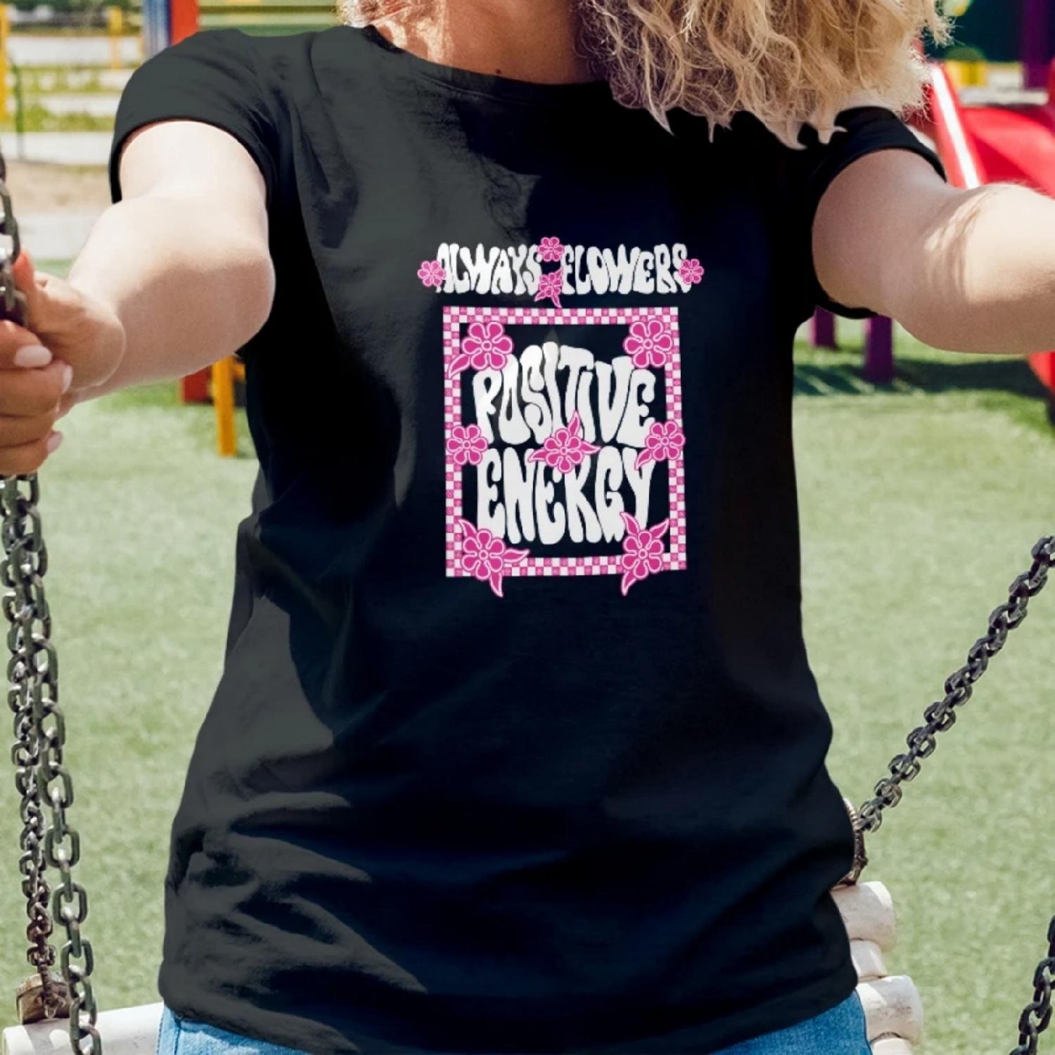 Casual White Positive Energy Letter Graphic Spring Summer 2025 New Fashion Trend Women T Shirt S