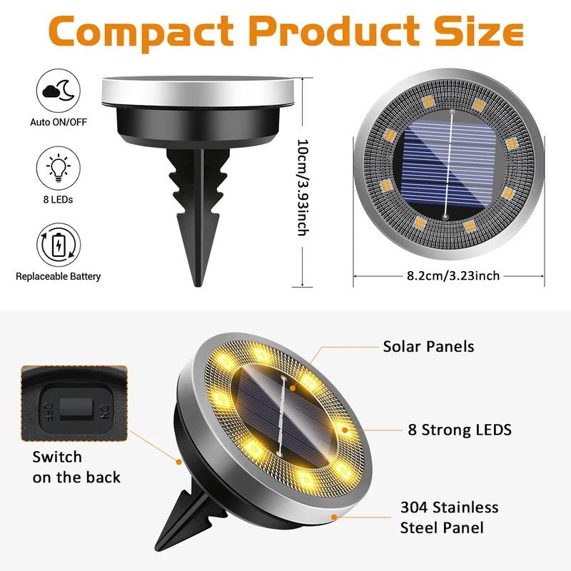 Solar Ground Lights IP65 Waterproof - LED Outdoor Landscape Lights for Yard Lawn Patio Deck