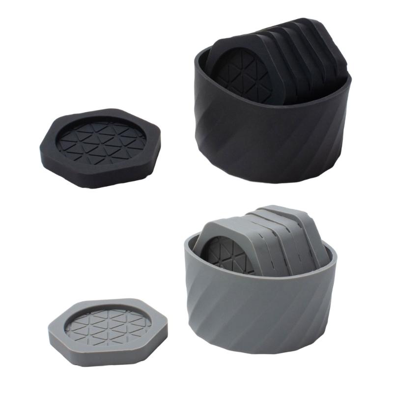 Reusable Heat Resistant Coaster Hexagonal Shape Antislip Design Drink Cup Mats Includes Compacts Holder For Kitchen Desk