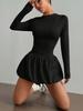 Neues Bordürenkleid Damen Langarm Slim Fit Elastisch Ballonrock