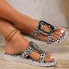 Women's Shoes 2024 Summer High Quality Open Toe Ladies Slippers Fashionable Leopard Color Metal Decoration Flat Beach Shoes