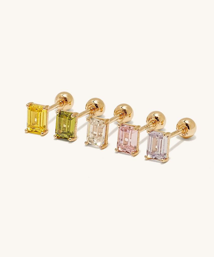 Minimalpiercing 14K Emerald-Cut Color Cubic Piercing Earrings