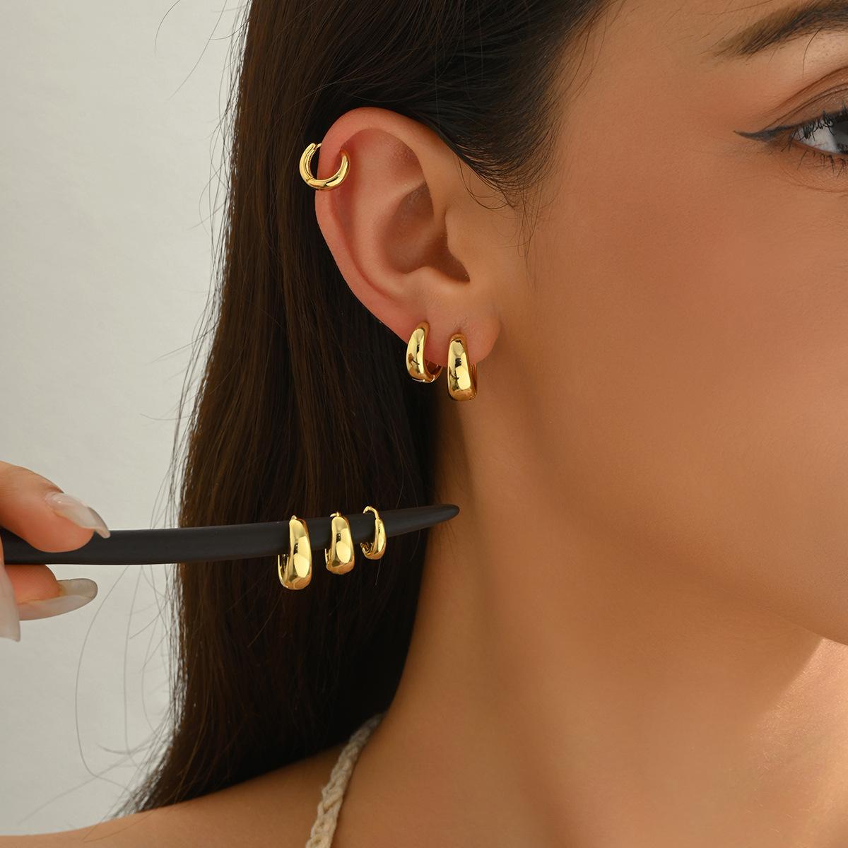 

6pcs Fashion Stainless Steel Huggie Hoop Earrings for Women 18K Gold Plated Circle Earring Piercing Daily Wear Punk Zircon Gift золотой