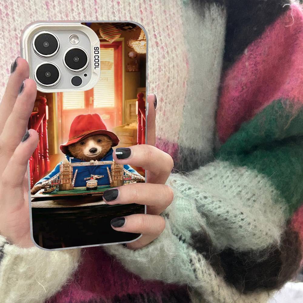 Cute P-Paddington B-BearS Colorful Phone Case Silver Suitable For iPhone 12 11 13 14 15 16 17 Max Pro Plus X XR XS