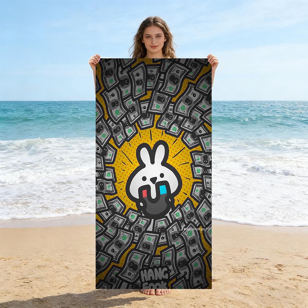 

1pc A Rabbit Wrapped in Wealth Beach Towel Quick-drying Towel Suitable for Seaside Pool Camping Vacation Yoga For Family Friends W30*H60(CM)