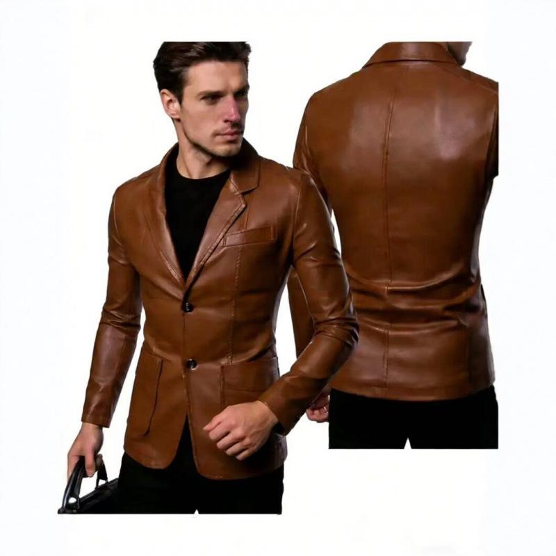 New European and American men's PU leather jacket slim lapel trendy versatile locomotive leather jacket men's autumn