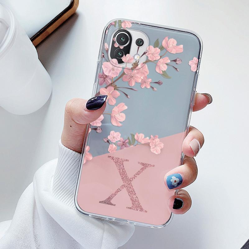 Flowers Letter Case For Xiaomi Mi 11 Lite Mi11 Lite NE Clear tpu Silicone Covers For Xiaomi 15T 14T 13T 12T 11T 10T Pro Alphabet